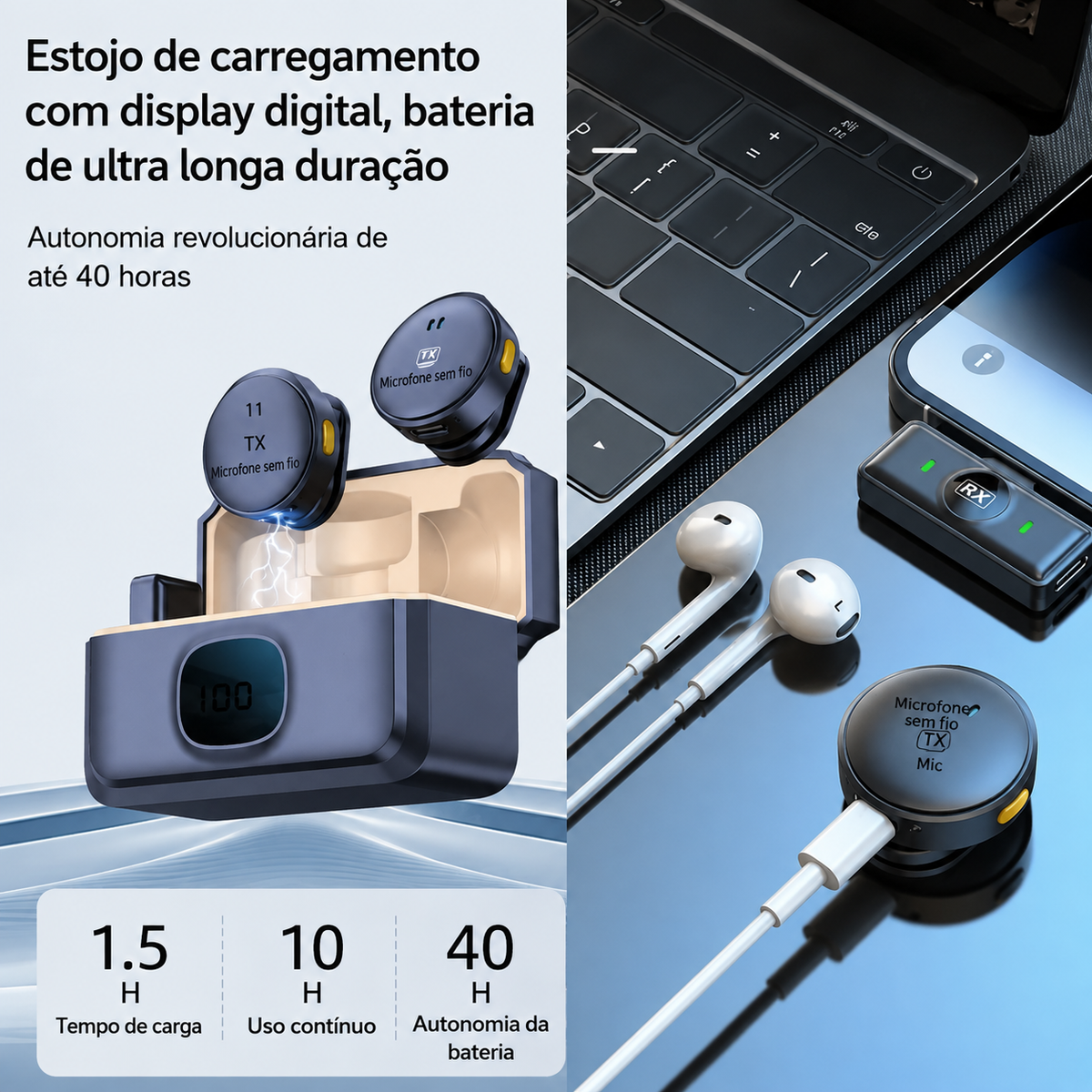 Microfone de Lapela Sem Fio