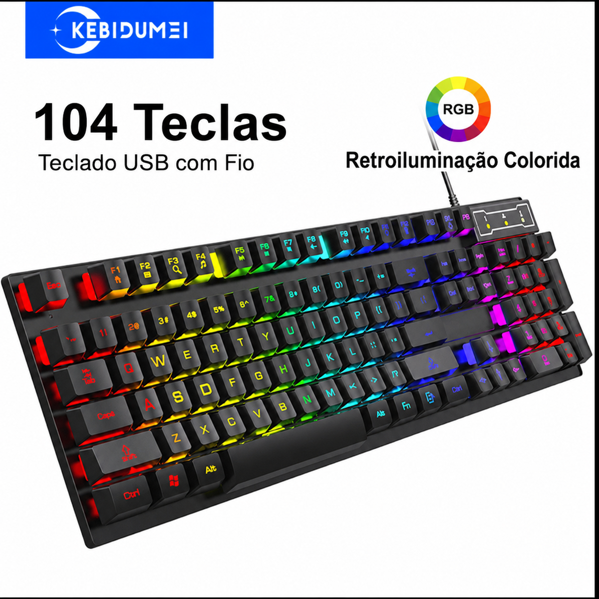 Teclado Gamer com Fio 104 teclas RGB