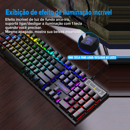 Teclado Gamer com Fio 104 teclas RGB