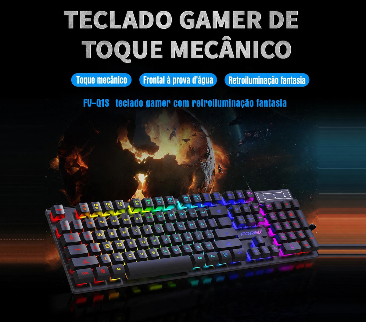 Teclado Gamer com Fio 104 teclas RGB
