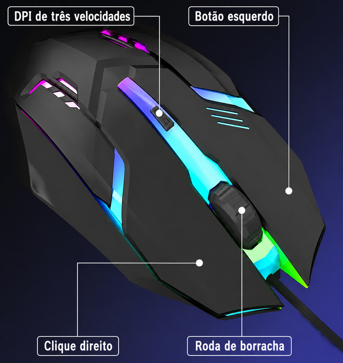 Mouse Gamer USB com Fio LED