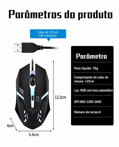 Mouse Gamer USB com Fio LED