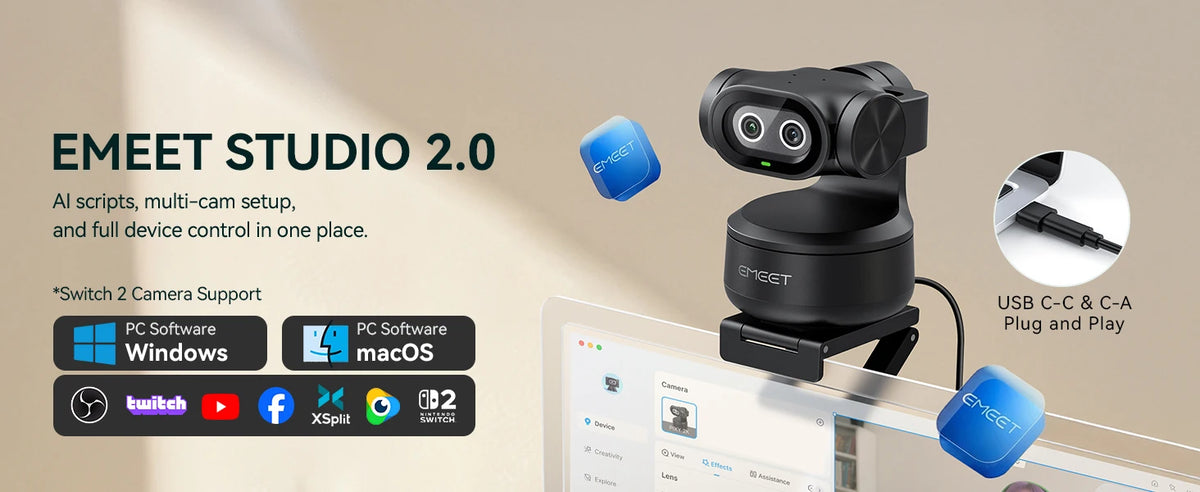 EMEET PIXY 2K, com IA Sensor Sony