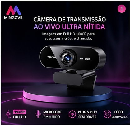 Mini Webcam HD 1080P com Microfone