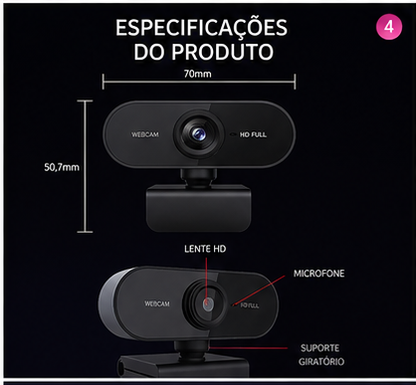 Mini Webcam HD 1080P com Microfone